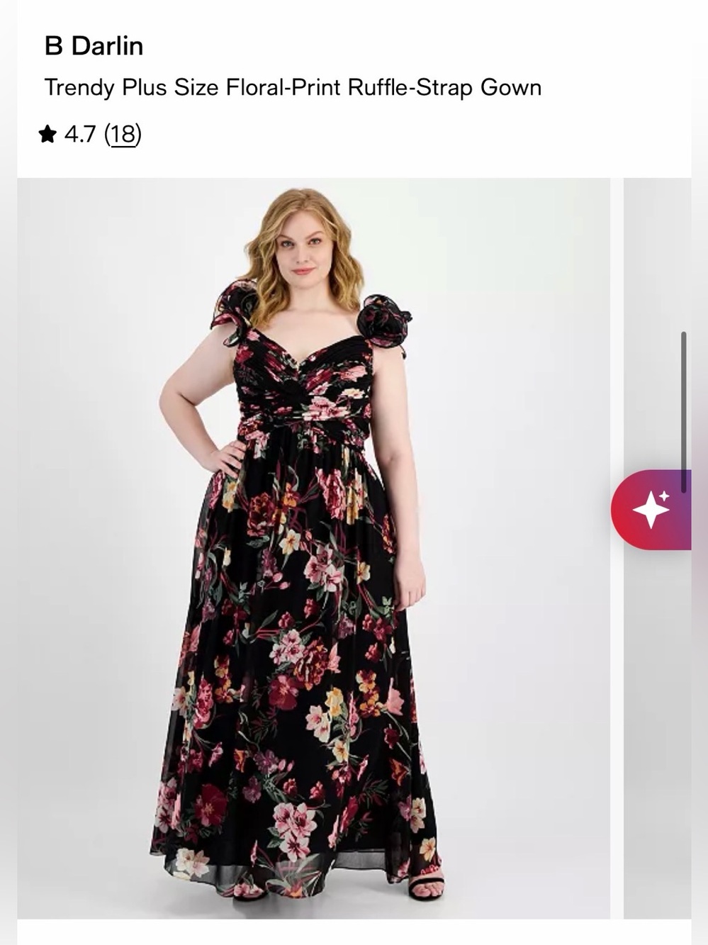 B Darlin Black Floral Maxi Gown with Ruffle Straps